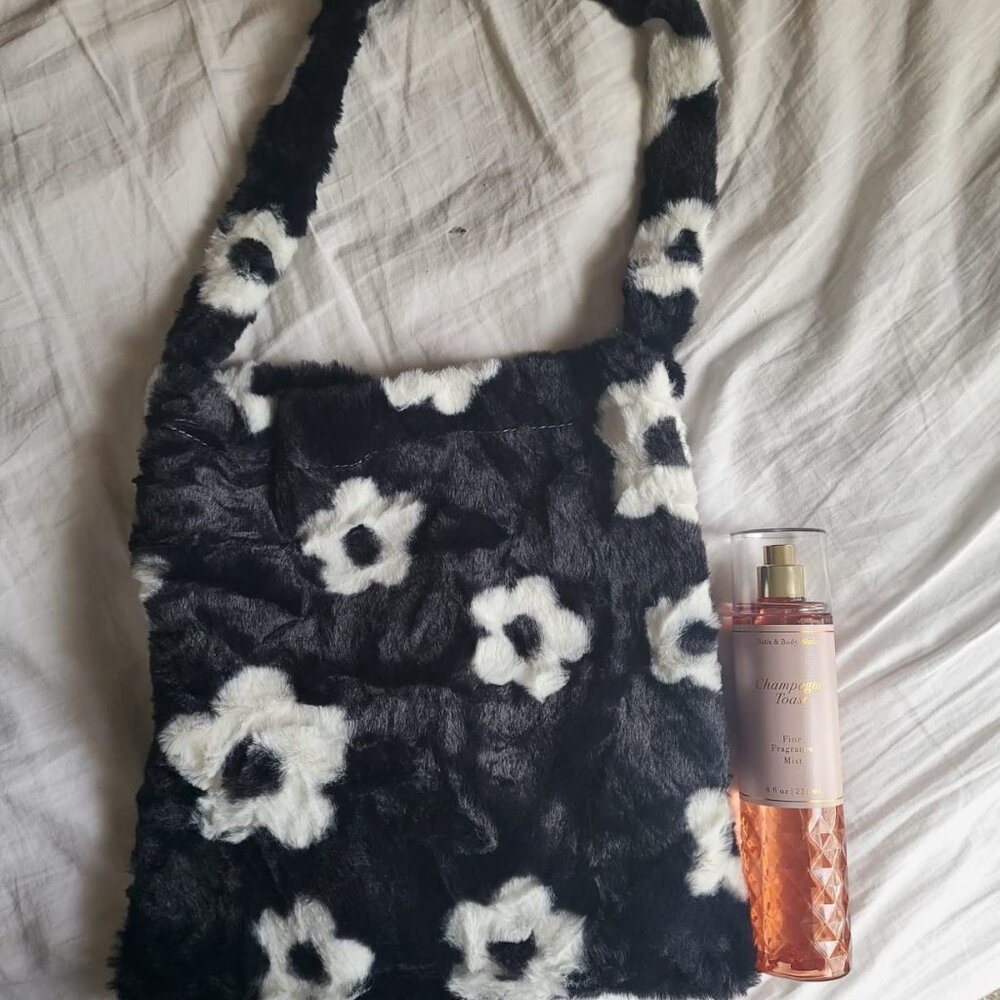 Neiman Marcus Floral Fuzzy Tote Bag